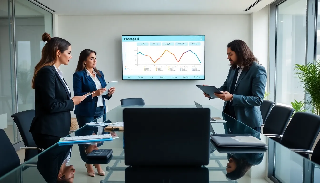 diverse team discussing financial goals in a bright office.