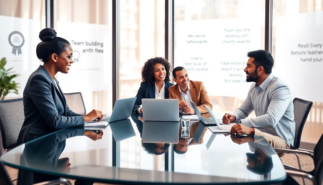 diverse team discussing leadership in a modern office.