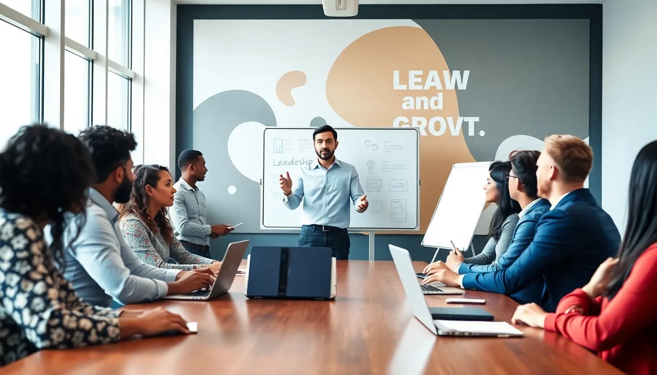 diverse professionals in a leadership workshop setting.